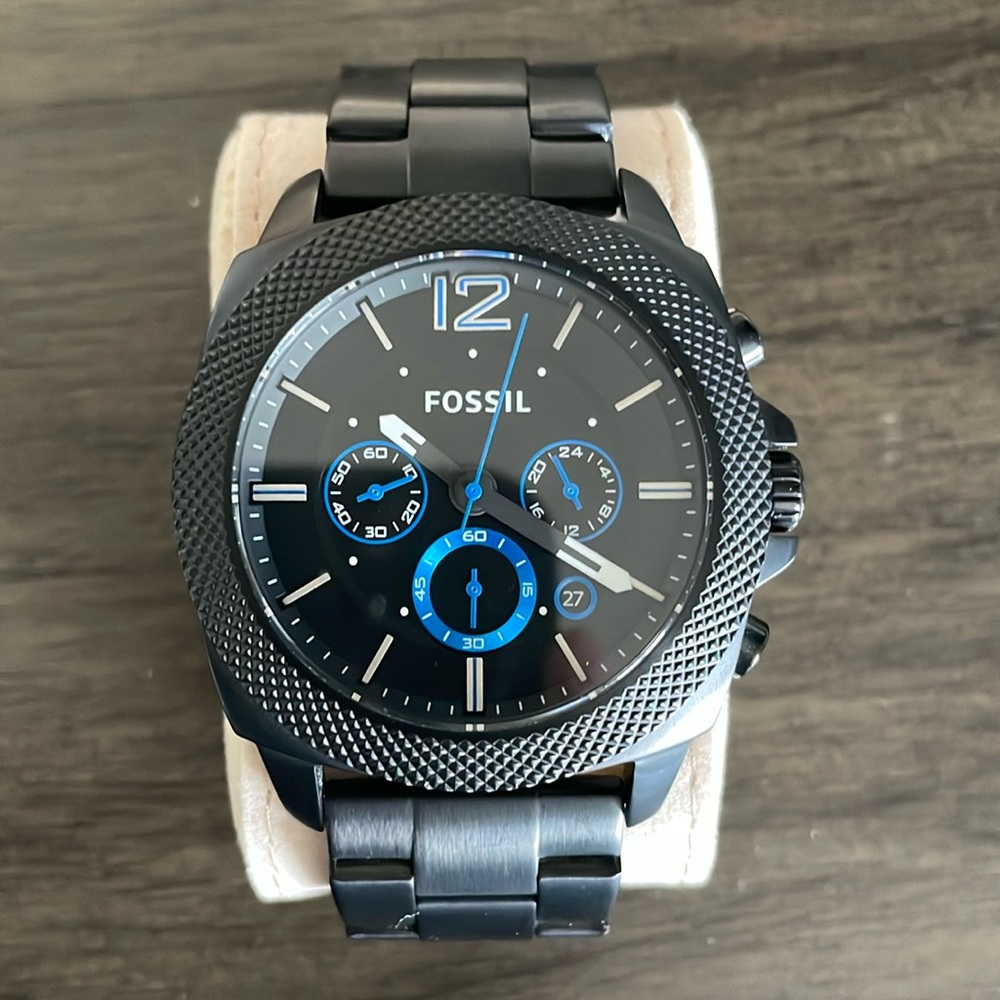 Mens Fossil black stainless steel watch
